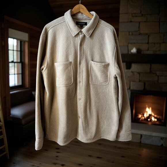 NWT Pacsun Mens Fleece Pocket Shirt Jacket Shacket Pebble Beige Size Large Y2K - Picture 14 of 14